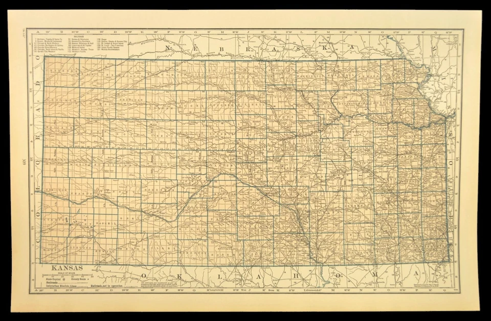 Mapa Vintage do Mapa Ferroviário KANSAS Missouri Pacific RR GRANDE Original Antigo - Imagem 3 de 4