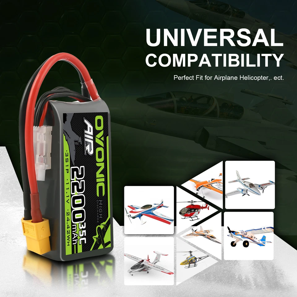 2X OVONIC 3S 35C 11.1V 2200mAh Kurz LiPo AKKU Für RC Flugzeug Heli Jet Crawler - Bild 3 von 4