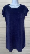 Lands' End Sz XS 2-4 Navy Blue French Terry Knee Length Swim Cover Up Dress EUC