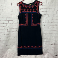Gianni Bini Dress Womens Medium Shift Lined Knee Length Embroidered Ethnic Black