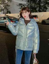 Daunen Parka Damen Synthetik Jacke Over Grün Hochglanz Kapuze Weich 40677