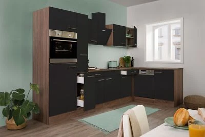 Küche Küchenzeile Winkelküche Eiche York schwarz Oliver 310 x 172 cm Respekta - Bild 1 von 4