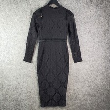 Pretty Little Thing Dress Womens 8 Black Long Sleeve Midi Lace Floral 9318