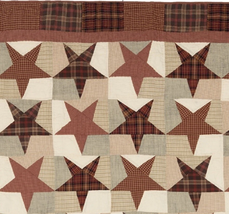 Edredón doble cosido a mano rojo y tostado a cuadros algodón país retazos estrella Abilene Foto 4 de 4