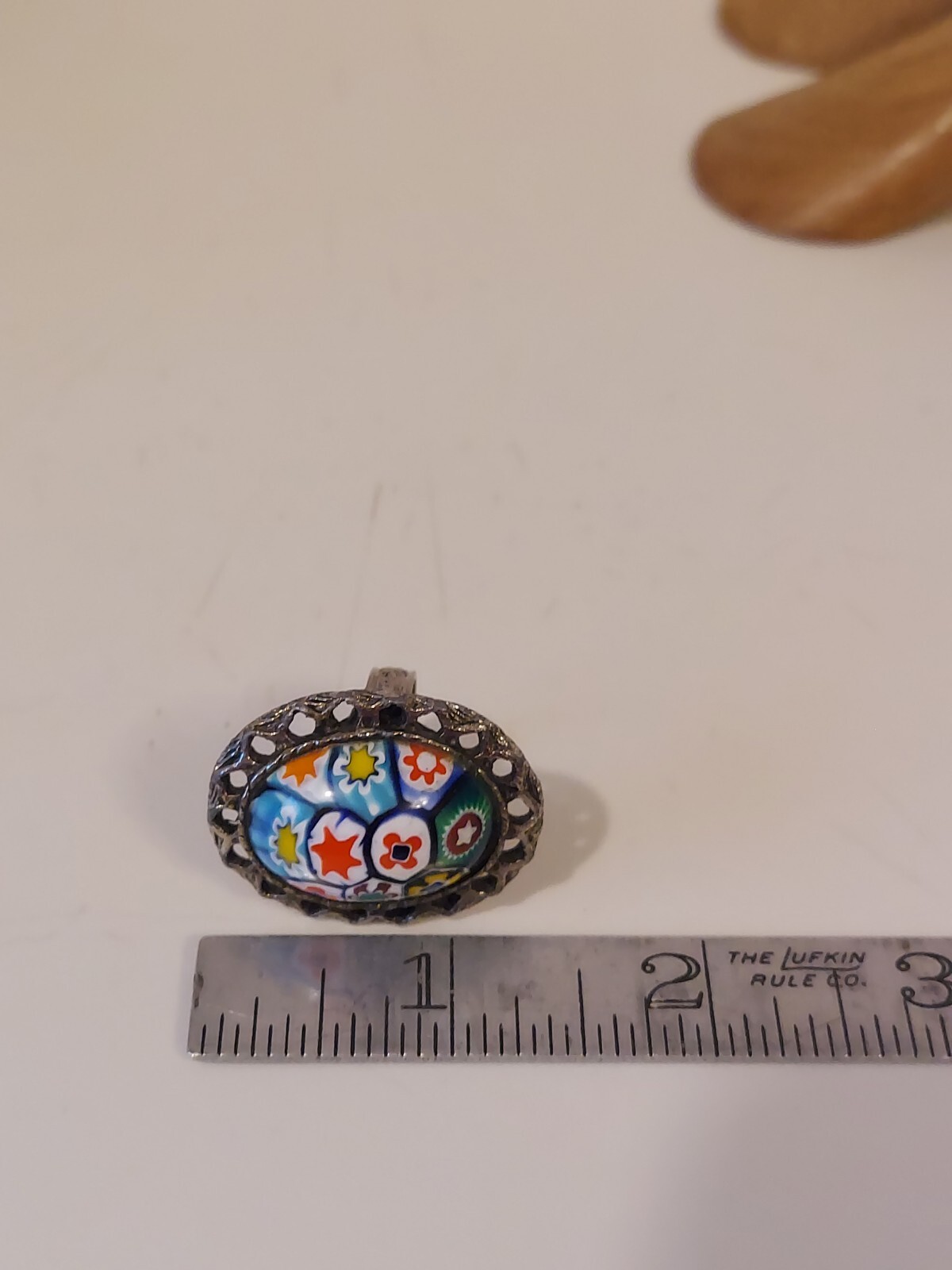 Silvertone Milefiori Ring Adjustable - image 4