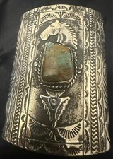 Navajo Charles Johnson Ketoh Hand Stamped Appliquee´d Horse Royston Turquoise Y