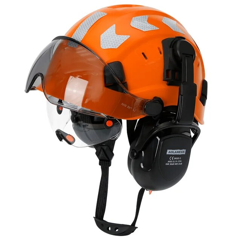 Construction Safety Helmet With Visor, Goggles, Earmuffs Comfortable Hard Hat CE