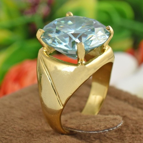 19 Ct Certified Treated Blue Diamond Solitaire Cocktail Men's Ring In 925 Silver - Picture 3 of 8