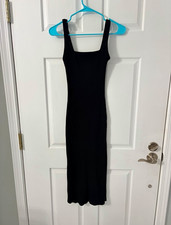 Wild Fable Black Ribbed Knit Square Neck Sleeveless Bodycon Midi Dress XS