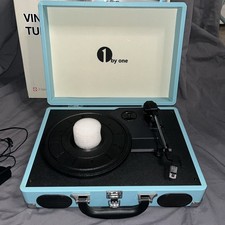 Vintage Style Suitcase Turntable 1byone Portable Record Player Blue