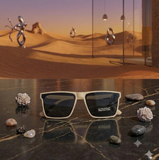 Women's Square Sunglasses White Plastic Frame Black Tinted Lenses UV