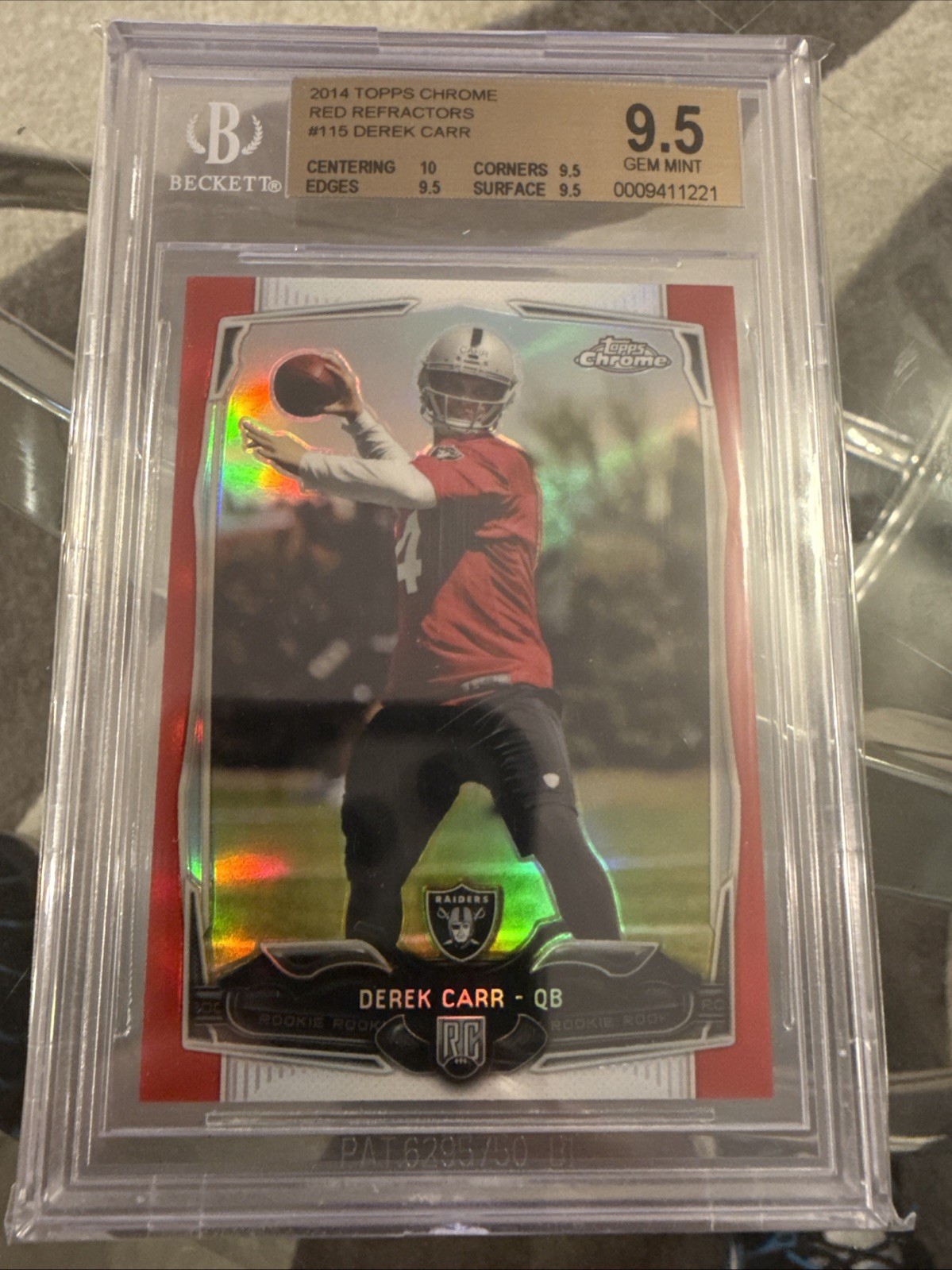 Derek Carr 2014 Topps Chrome Red Refractor BGS 9.5 💎 16/25!