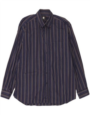 Roccobarocco Mens Shirt Size 44 17 1/2 XL Navy Blue Striped Cotton CP04