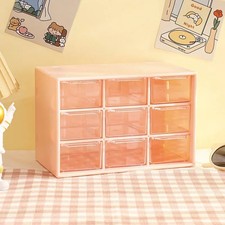 9 Grid Desktop Organizer Pink Plastic Transparent Drawer Storage Box Wall