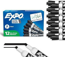 Dry Erase Markers, Low Odor Ink, Black, Chisel Tip, Easily Erases, Vibrant Ink, 