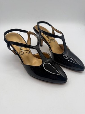 Vintage Joyce Made in USA Women's Black Patent T Strap Heels Size 5.5