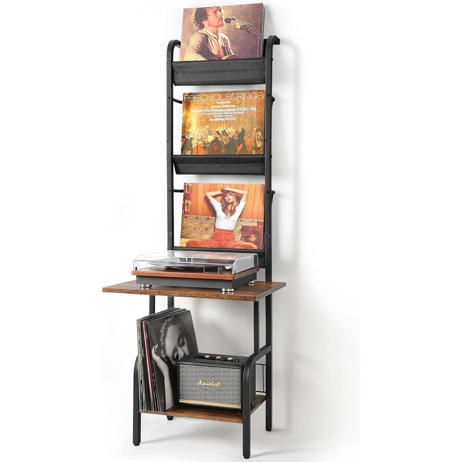 Compact Vinyl Record Player Stand with Storage Shelf-image