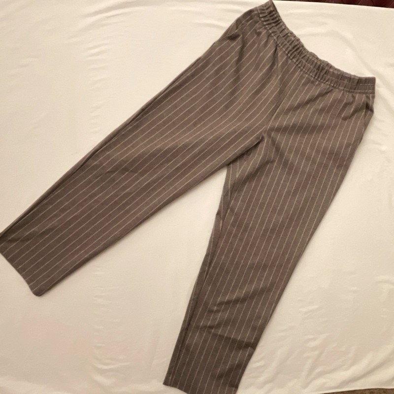A New Day Women's Brown Pinstripe Dress Pants Pull-On Elastic Waist Pockets (c2)