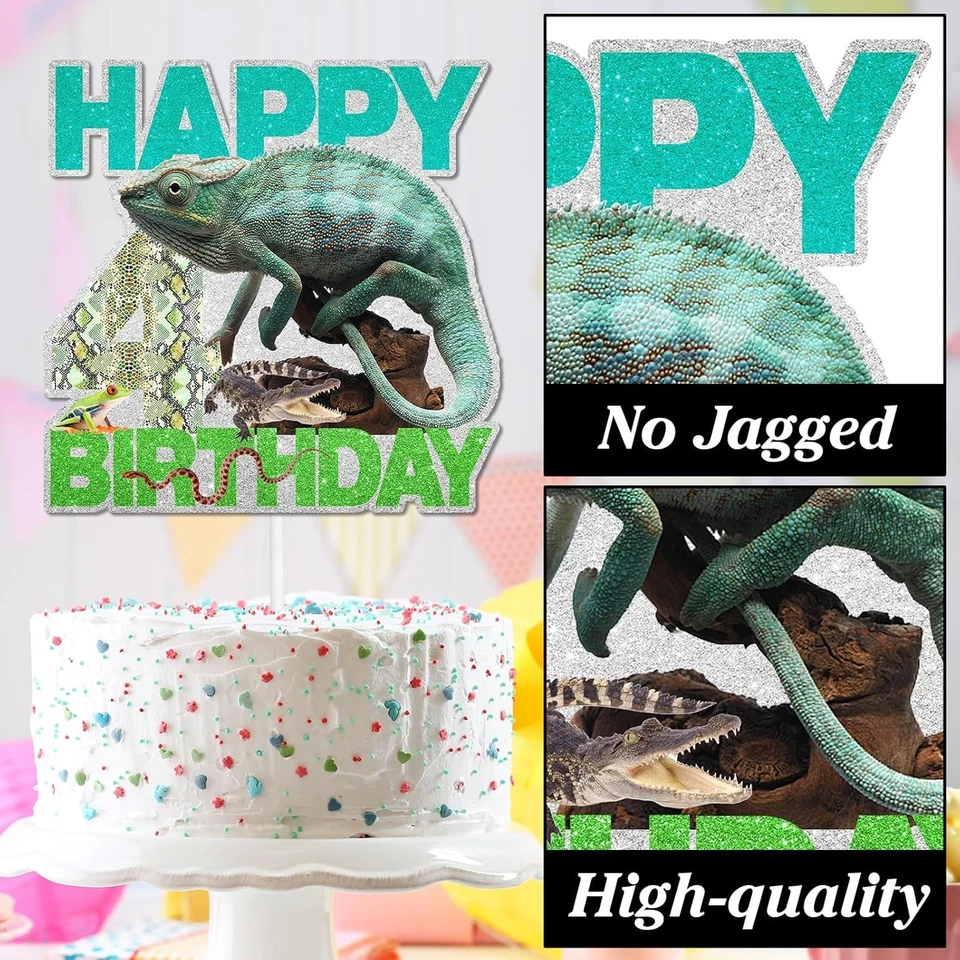 7 peças enfeites de bolo animal réptil safári lagarto selvagem cobra tartaruga 4º aniversário - Imagem 4 de 4