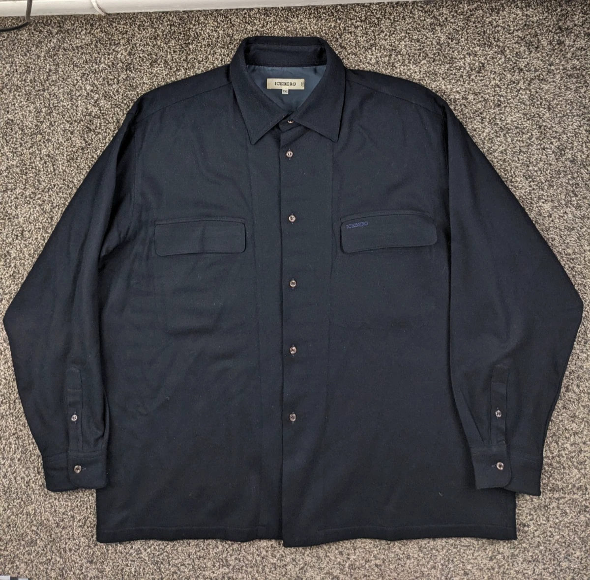 Vintage Iceberg Shirt Jacket Flannel Wool Cashmere Navy Blue Mens 2XL Italy Made - product detail image 1