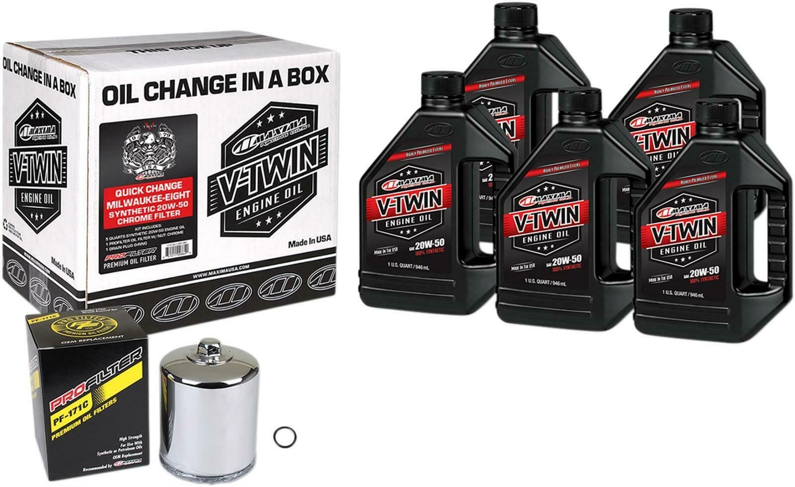 Maxima VTwin Milwaukee-Eight Synthetic 20W-50 Quick Oil Change Kit Chrome Filter