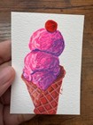Strawberry Ice Cream Painting ACEO Original Gouache Dessert Gift Food Art Decor — photo 4