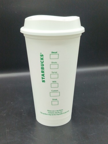 Bicchiere tazza da viaggio caffè Starbucks plastica bianca riutilizzabile 16 oz da collezione - Foto 2 di 5