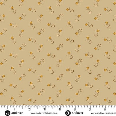 Tan, Swirls, Tiny Gold Squares, Fabric, Toasted, Andover  Fabrics, A-5693-NY