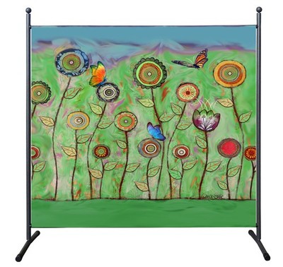 Paravent 180 x 178 cm Green Flowers Raumteiler Stellwand Trennwand Balkon Garten