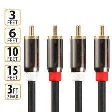3 6 10 15 FT Gold Plated RCA Male L/R Stereo Audio Cable Cord Plug