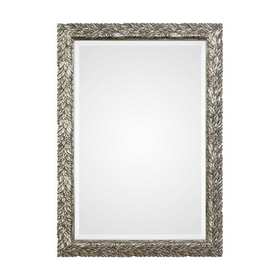 Rustic Rectangular 3D Mirror in Burnished Metallic Silver with Flowing Leaf