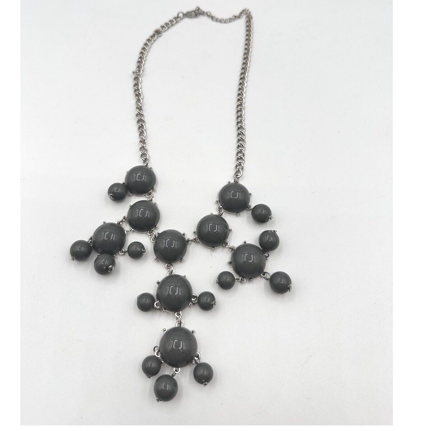 Chic Grey Bubble Bead Statement Necklace Silver C… - image 2