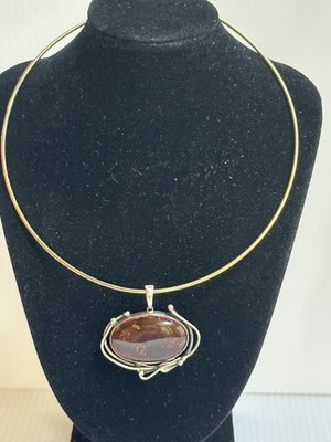 VTG ROSS-SIMONS 925 STER. SILVER DESIGNED HONEY AMBER PENDANT 1.75 X 1.5 ORNATE