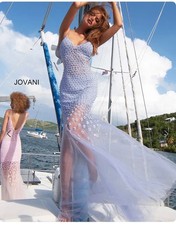 Jovani 60695A Lilac Size 2 Form Fitting Beaded Tulle Dress, Excellent Condition