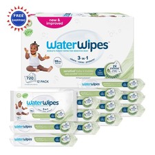 Baby Wipes 720 Count 12 Pack WaterWipes Sensitive 3-in-1 Unscented Toddler