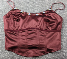 Wild Fable Shirt Womens XS Burgundy Corset Tank Top Rosette Bows Satin Cami