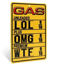 Metal Garage Gas Station Sign OMG LOL WTF Funny Man Cave Vintage Car Wall Decor