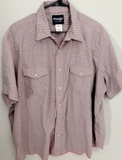 Wrangler Western Shirt 2X Big Plaid Short Sleeve Snap Front Pearl