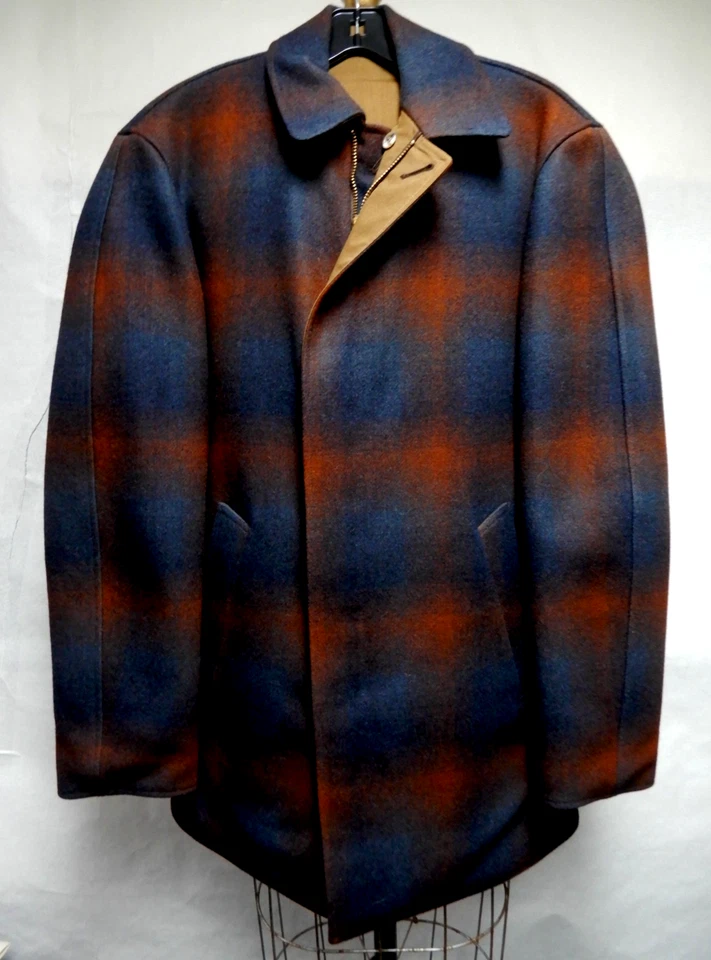 Vtg Pendleton Men's Plaid Wool Reversible Coat Navy/Rust/Carmel Size L-XL  NOS - Image 3 of 4