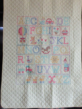 Vintage Alphabet Cross Stitch Crib Quilt   ABC NURSERY DESIGNS, 40 X 56, YELLOW