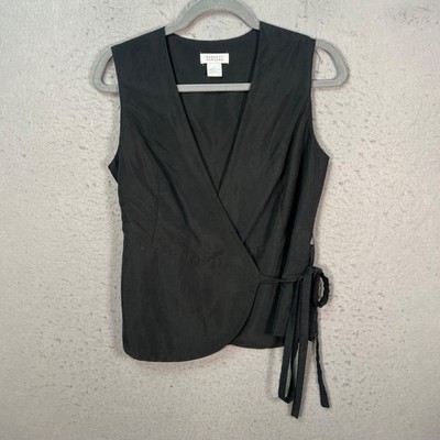 Barneys New York Womens Size Small Black Wrap Top Sleeveless Modal Blend