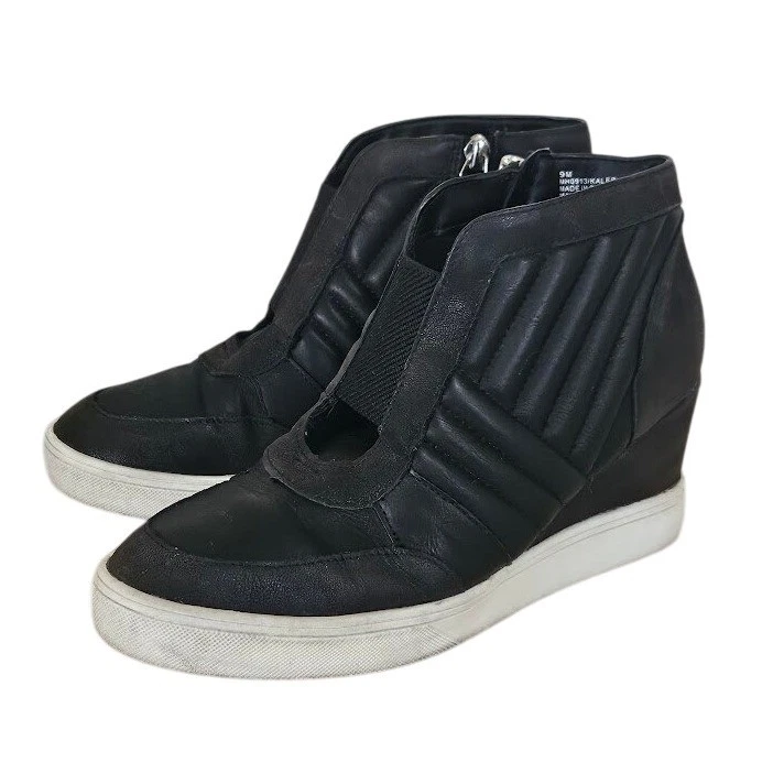 Zapatos MIA Mujer 9 Negro Cuña Acolchada Imitación Cuero Botines Tenis Kaleb Foto 2 de 4