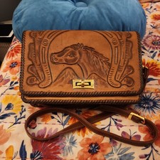 Vintage Western Hand Tooled Leather Purse Horse Bag Made In Mexico