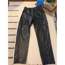 NWOT pull on American Eagle Outfitters Black Faux Leather Cargo Pants sz 6