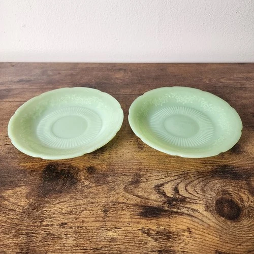 Vintage Fire King Jadeite Alice Pattern Saucer Jadite Scalloped Floral Plate