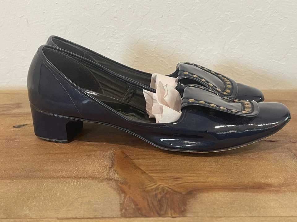 Vintage 1960s Stylepride Women's Blue Patent Leather Shoes Low Heel Size 6.5 -7 - Image 4 of 4