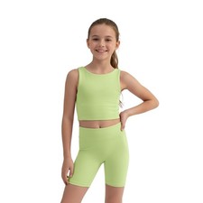 Girls 2 Piece Athletic Outfits Yoga Crop Tank Top  Biker Shorts Sets,Green,12Y