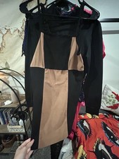 Shailer Women’s Black/Beige Colorblock Bodycon Dress S Square Neck Zip