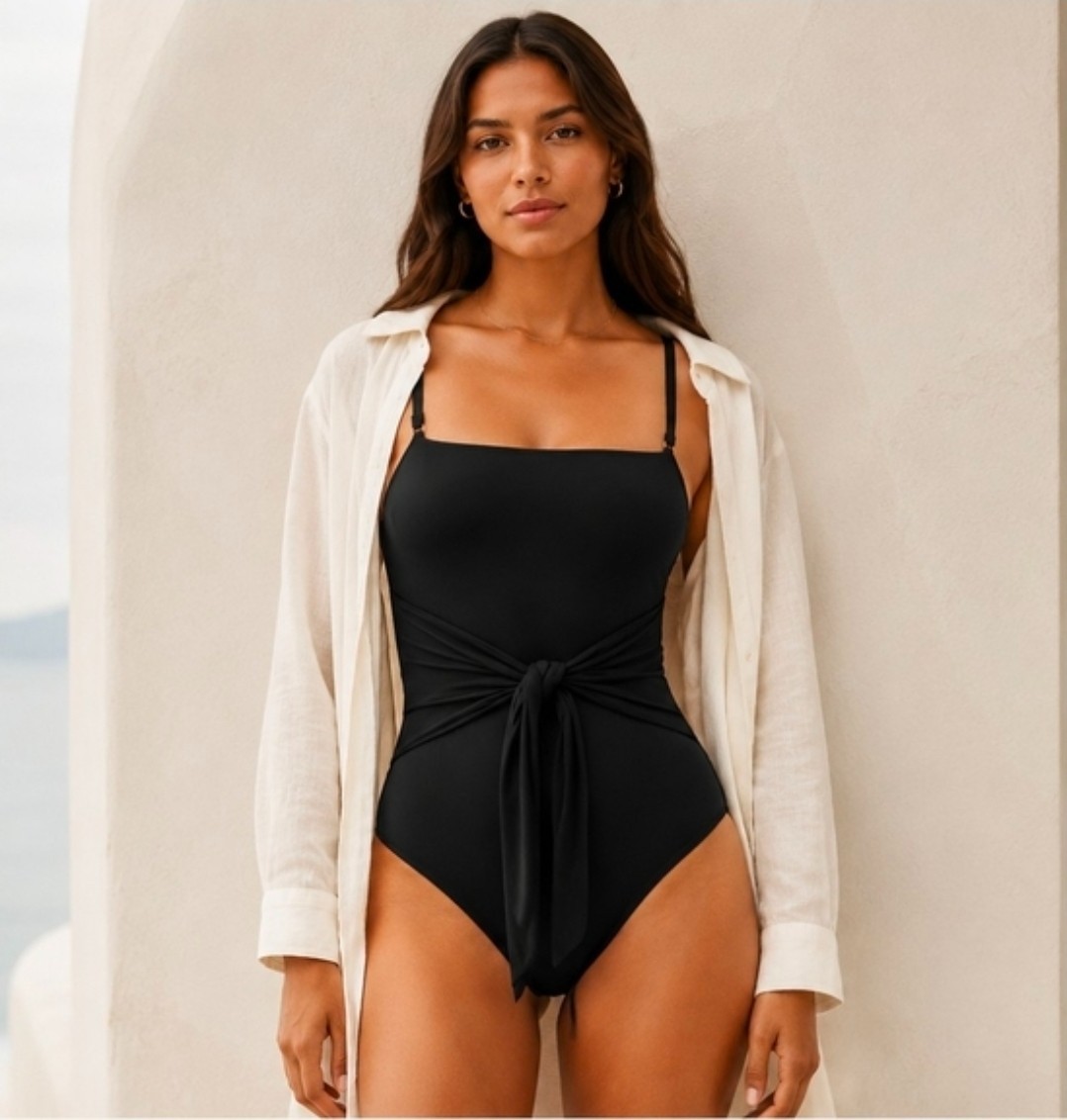 WeWoreWhat Capri One Piece Swimsuit Women’s L Black Tie Front NWT $175