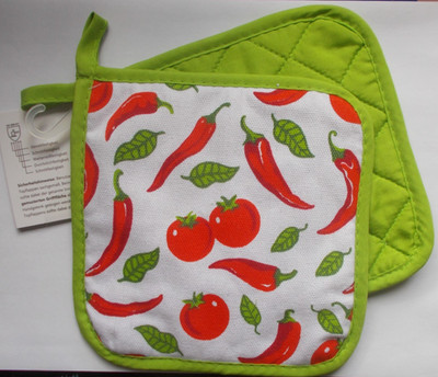 2er Set Topflappen ca. 18 x 18 cm Grün Tomaten Paprika Waschbar 30 °C